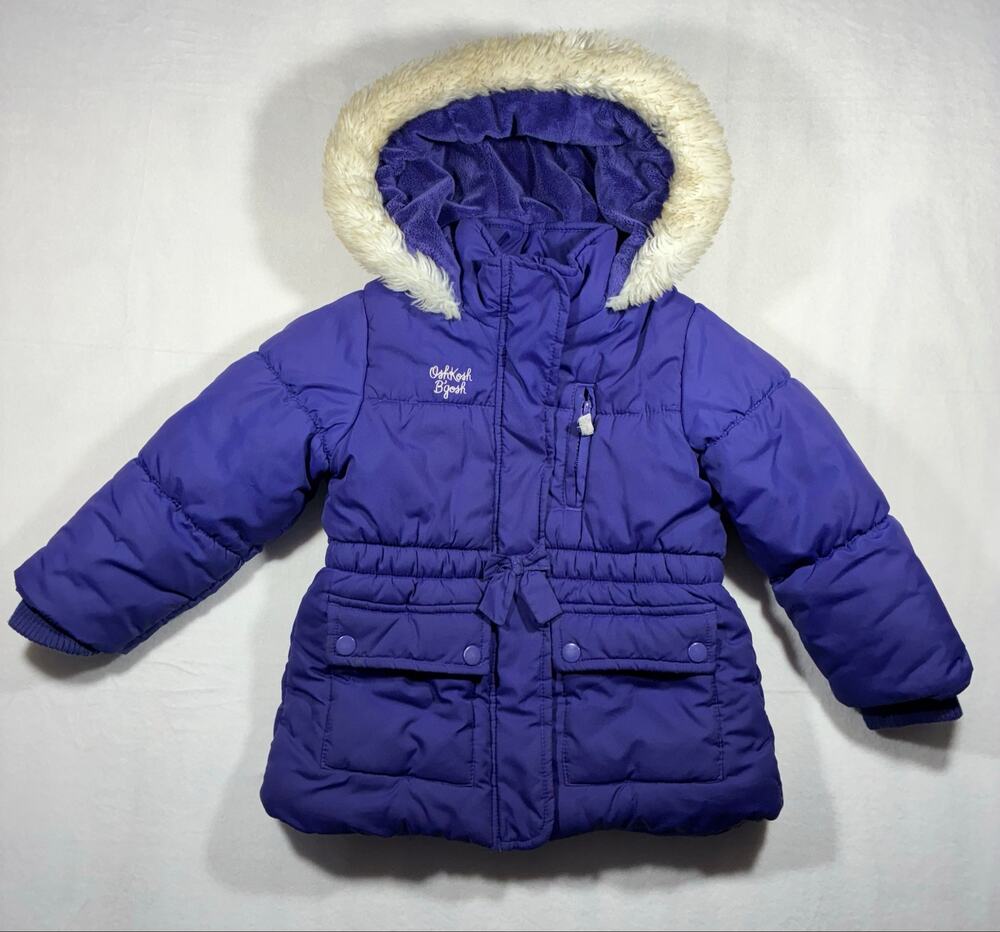 Girl's OshKosh heavyweight winter parka puffer coat size 4 purple hooded